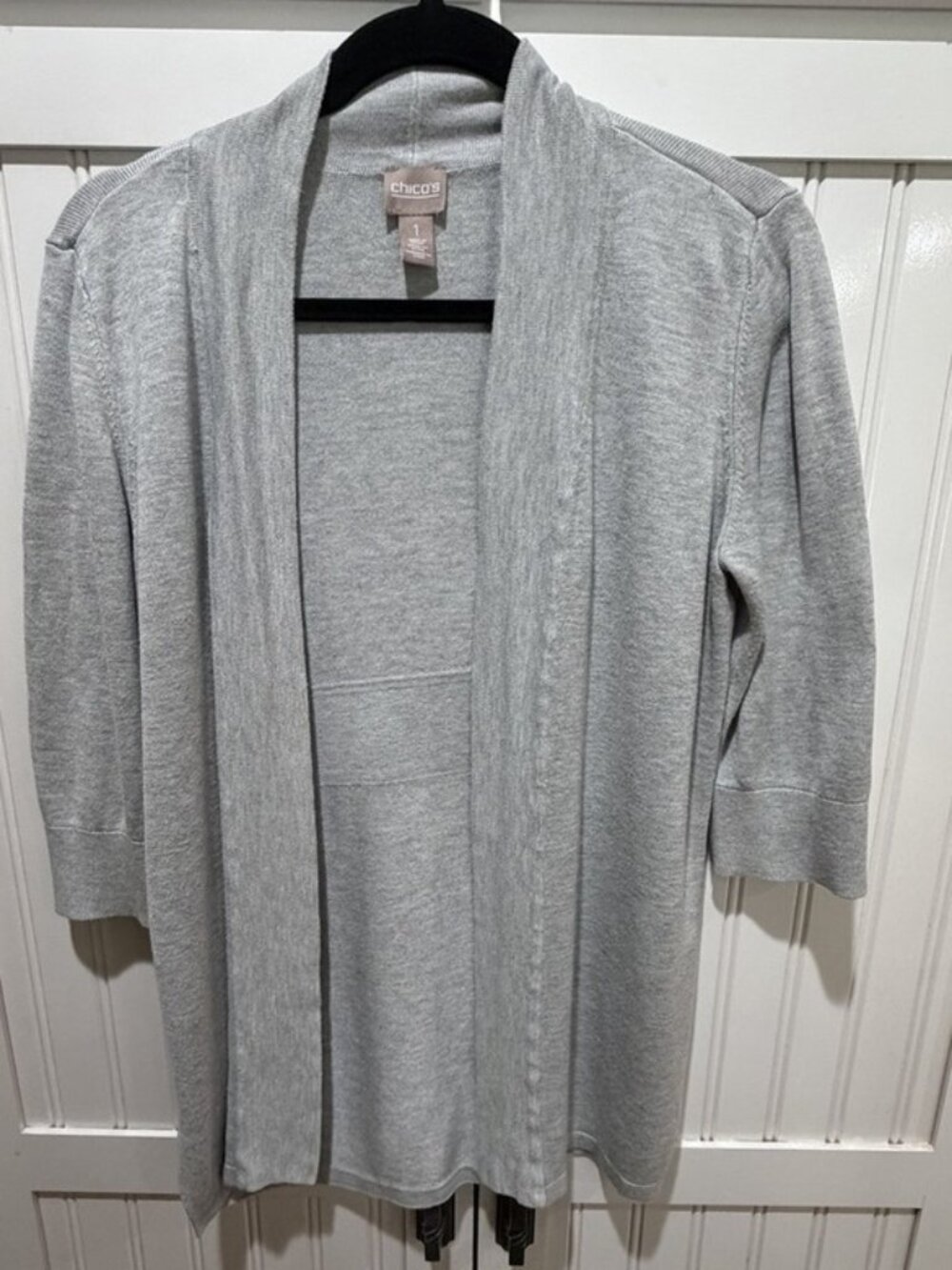 Chico’s Gray Open Front Long Cardigan Sweater Size 1 = US 8